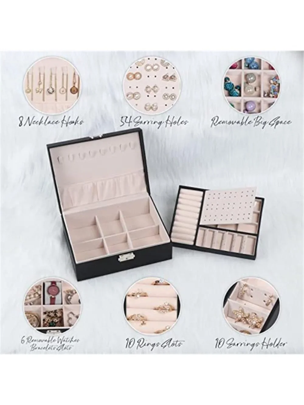 Jewelry Box Organizer Locking Storage Case Ring Earring Necklace Holder